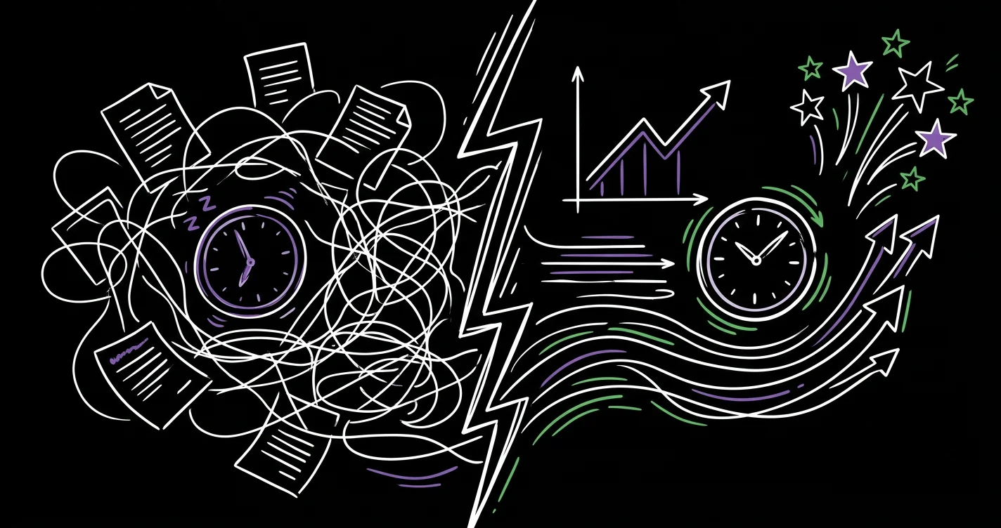 Before and after: messy manual processes vs clean automated workflow