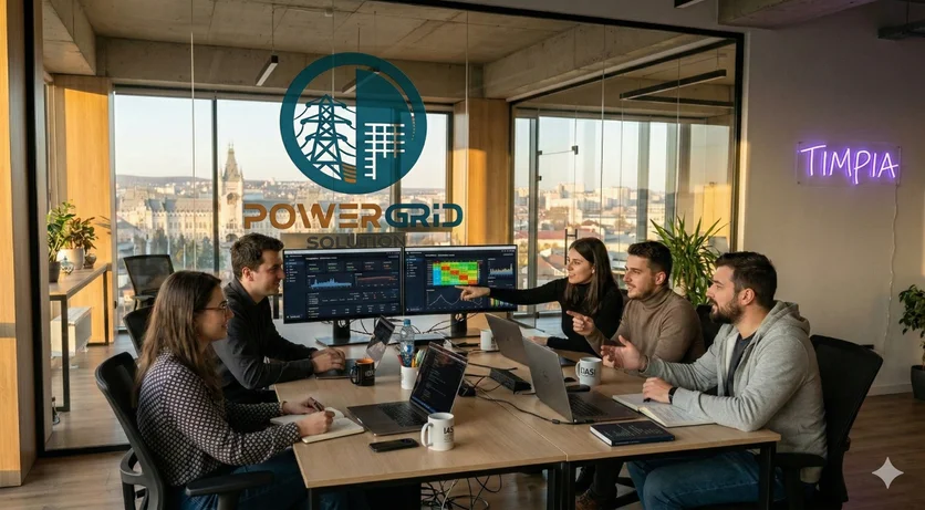 PowerGrid and Timpia teams collaborating in the office